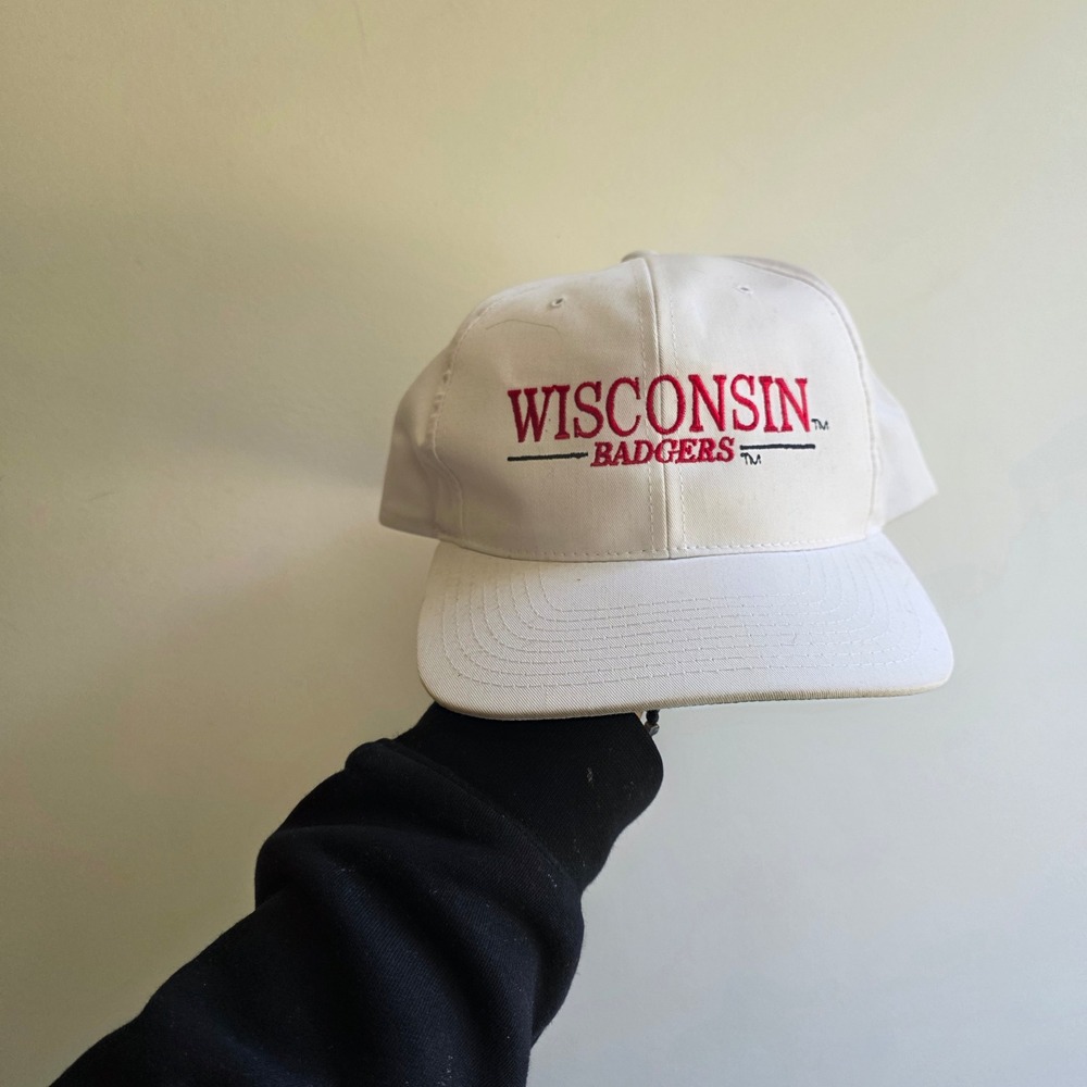 Vintage Wisconsin Badgers Snapback Hat Signatures White Red NCAA College Cap HTF